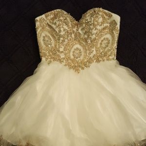 White and Gold Prom Dress